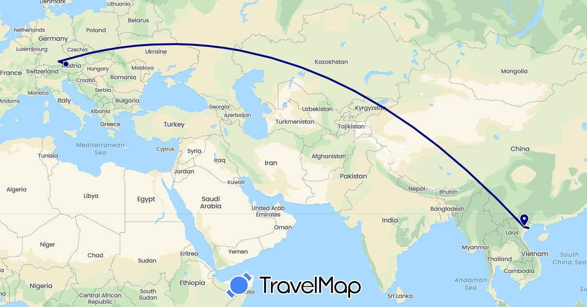 TravelMap itinerary: driving in Austria, Germany, Vietnam (Asia, Europe)